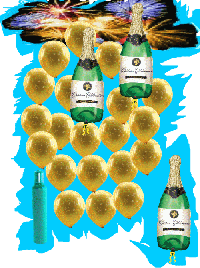 Silvester, Partydekoration mit Ballons und Helium, Silvester- Sterne und Sekt