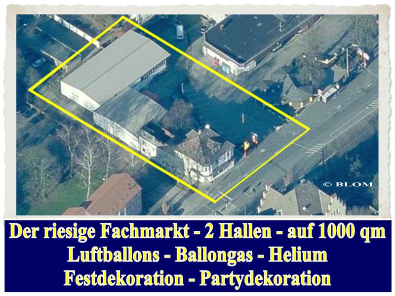 Ballonsupermarkt Verkaufshallen auf 1000 qm, großes Angebot an Luftballons, Heliumflaschen und Festdekoration